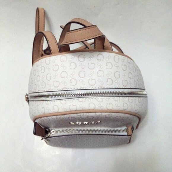 Guess Monogram Logo Mini Backpack Tan And Cream - Picture 6 of 17